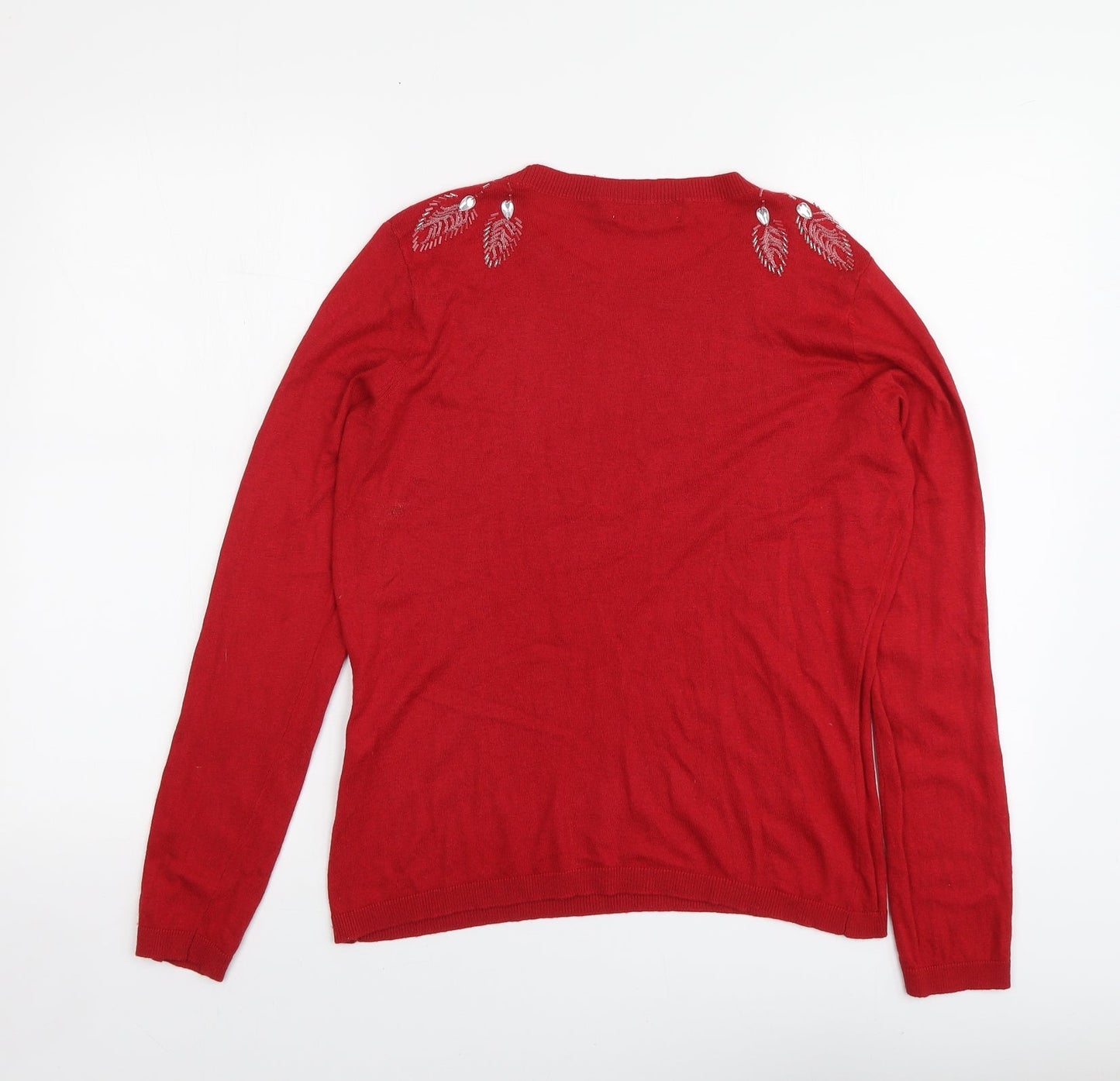 Gallery Womens Red Round Neck Viscose Pullover Jumper Size M