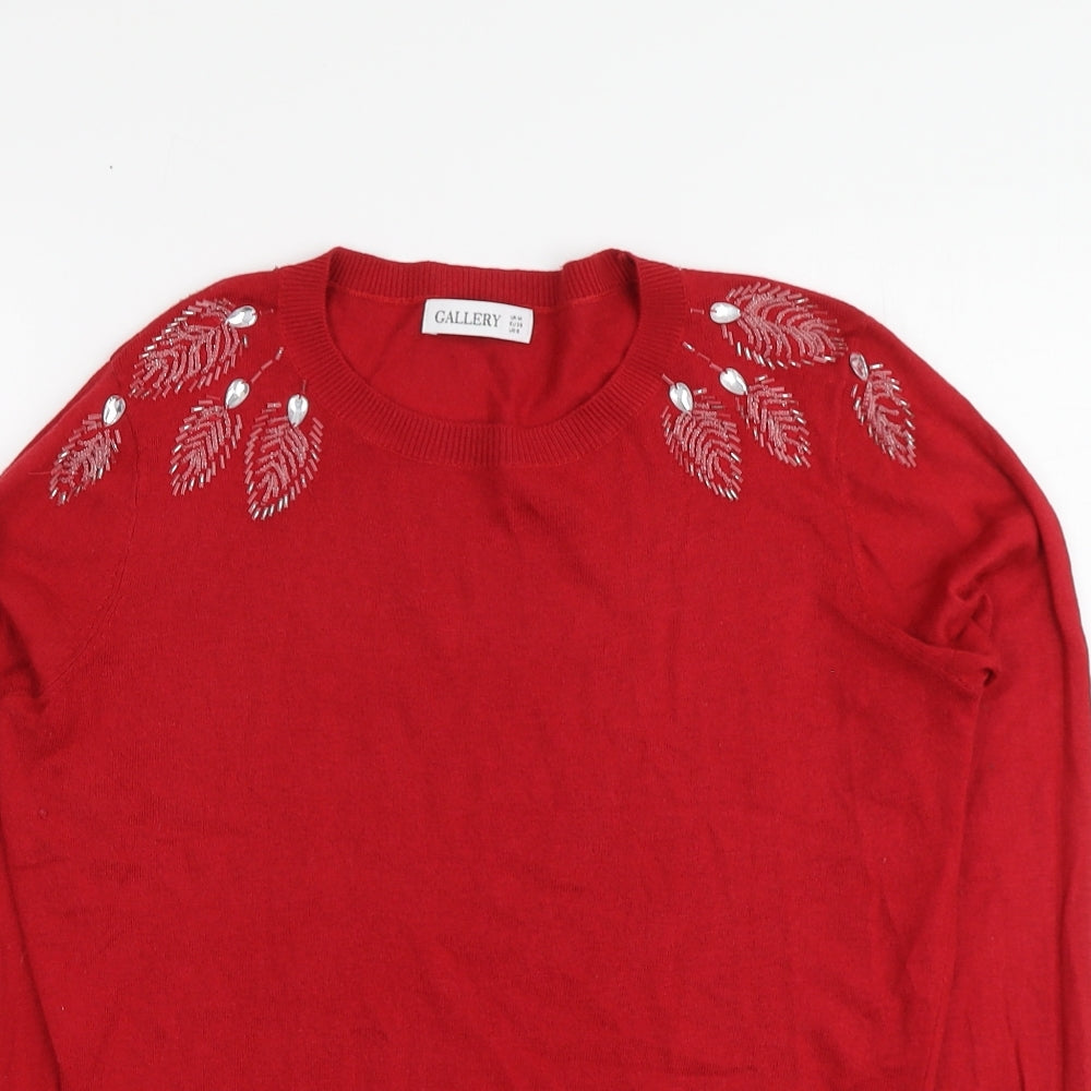 Gallery Womens Red Round Neck Viscose Pullover Jumper Size M