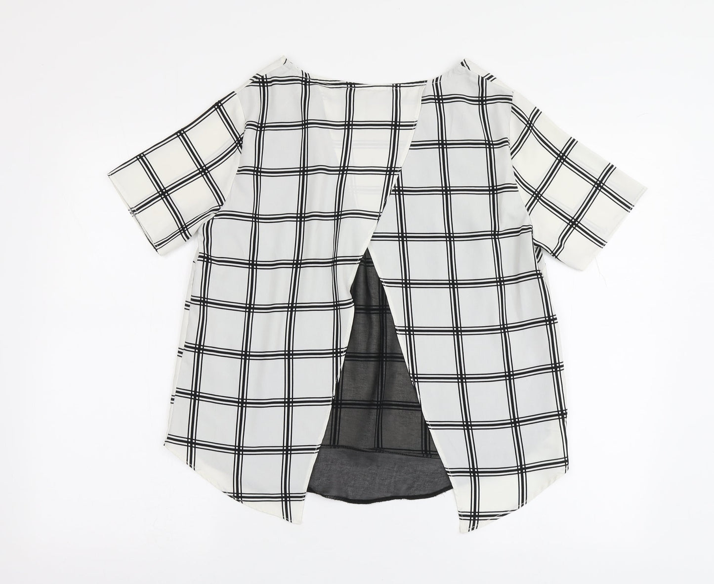 New Look Womens White Plaid Polyester Basic Blouse Size 10 Round Neck