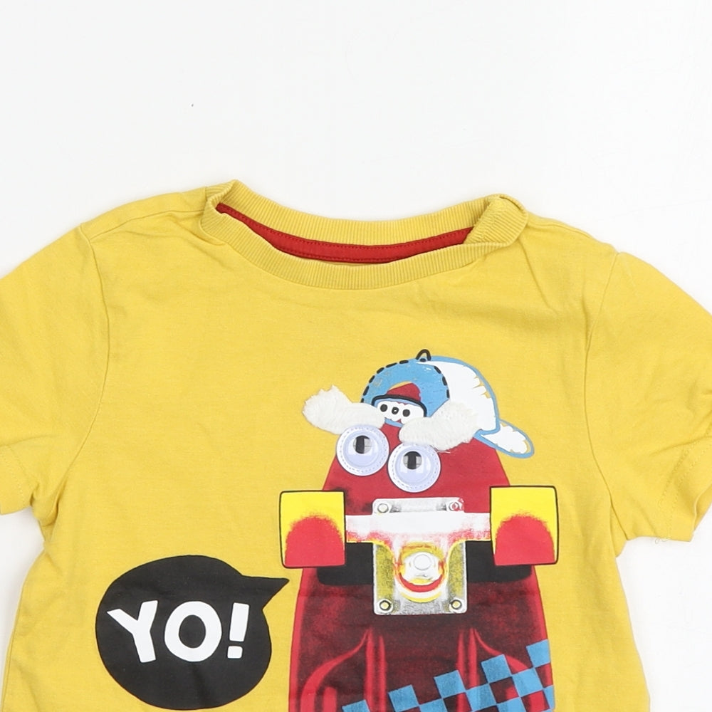 F&F Boys Yellow Cotton Basic T-Shirt Size 2-3 Years Round Neck - Skateboard