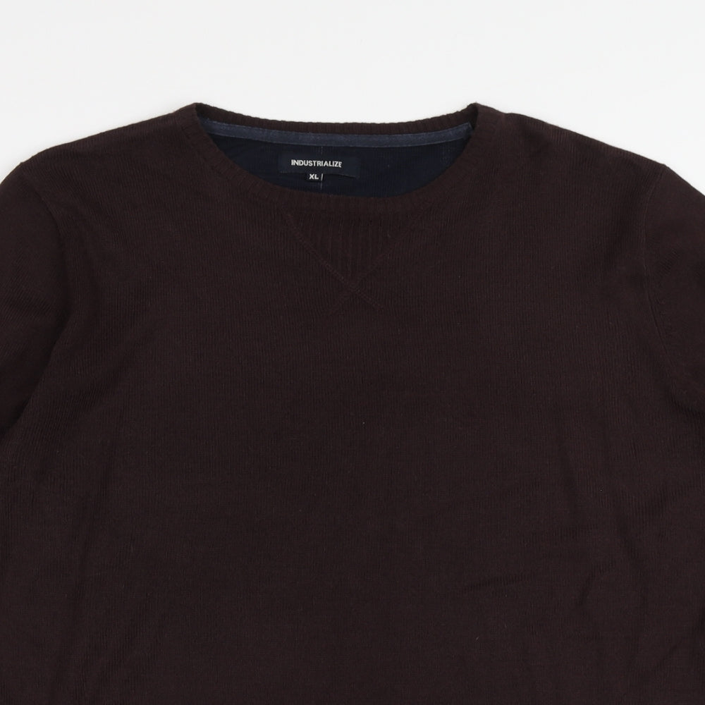 Industralize Mens Brown Round Neck Acrylic Pullover Jumper Size XL