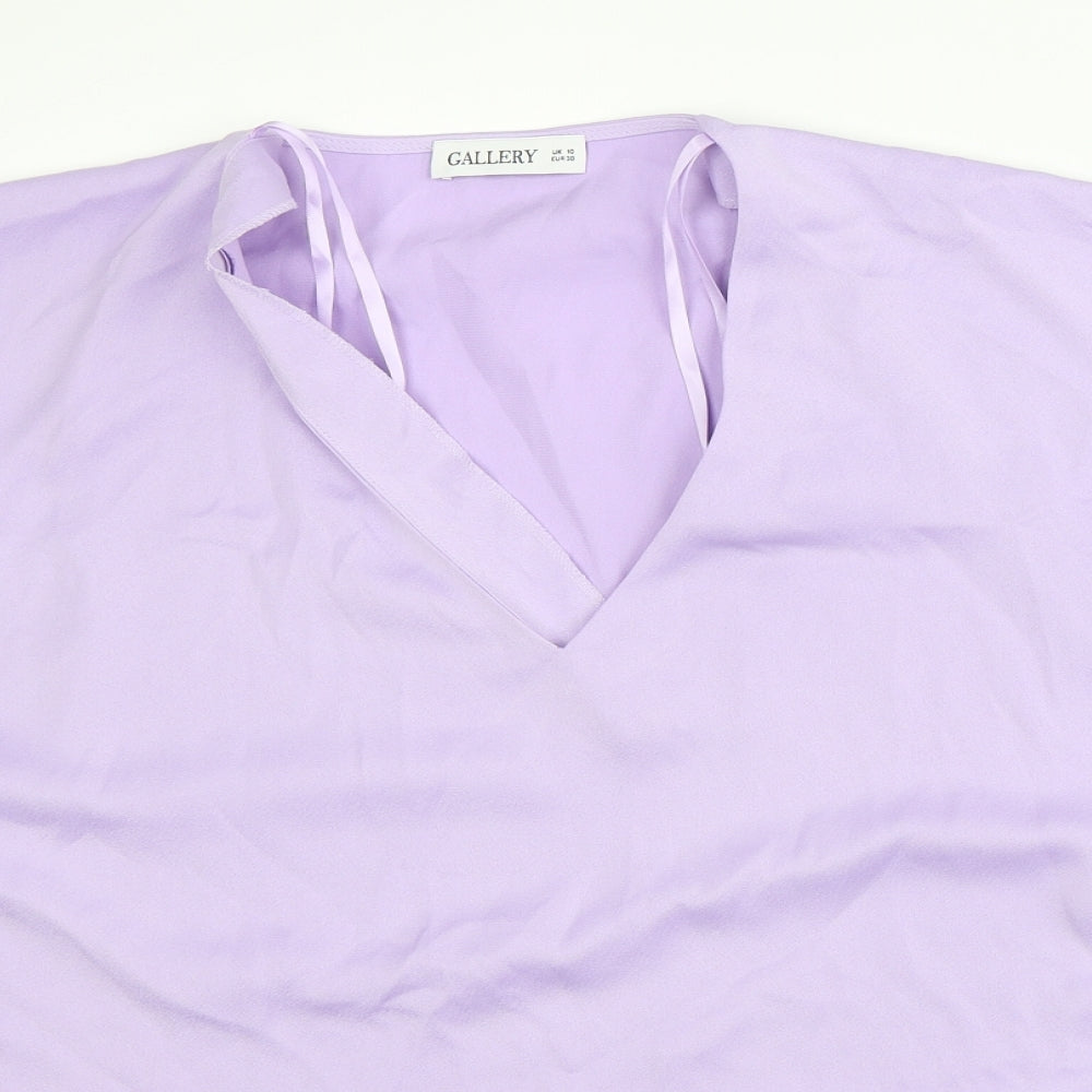 Gallery Womens Purple Polyester Basic T-Shirt Size 10 V-Neck
