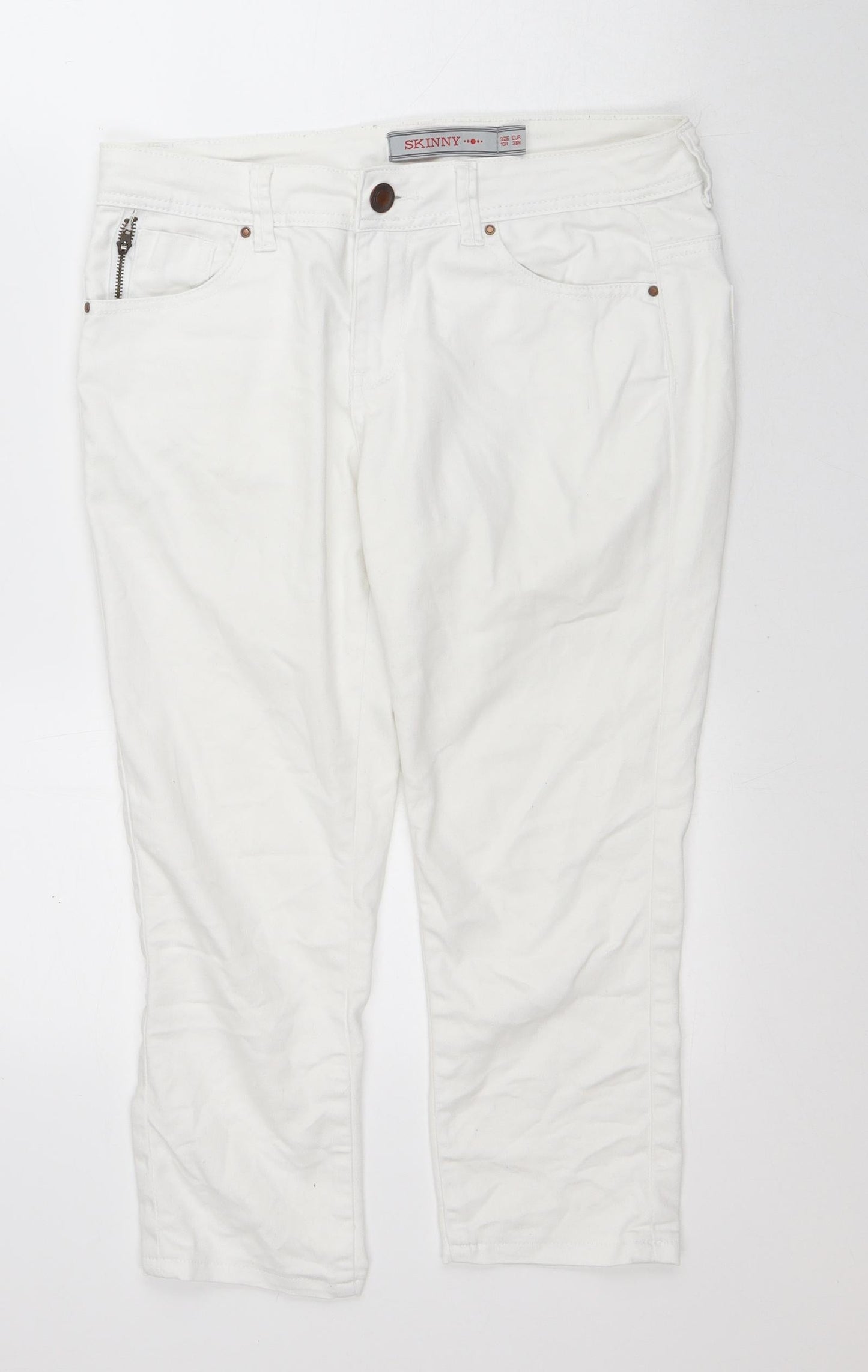 Dunnes Stores Womens White Cotton Capri Jeans Size 10 L22 in Regular