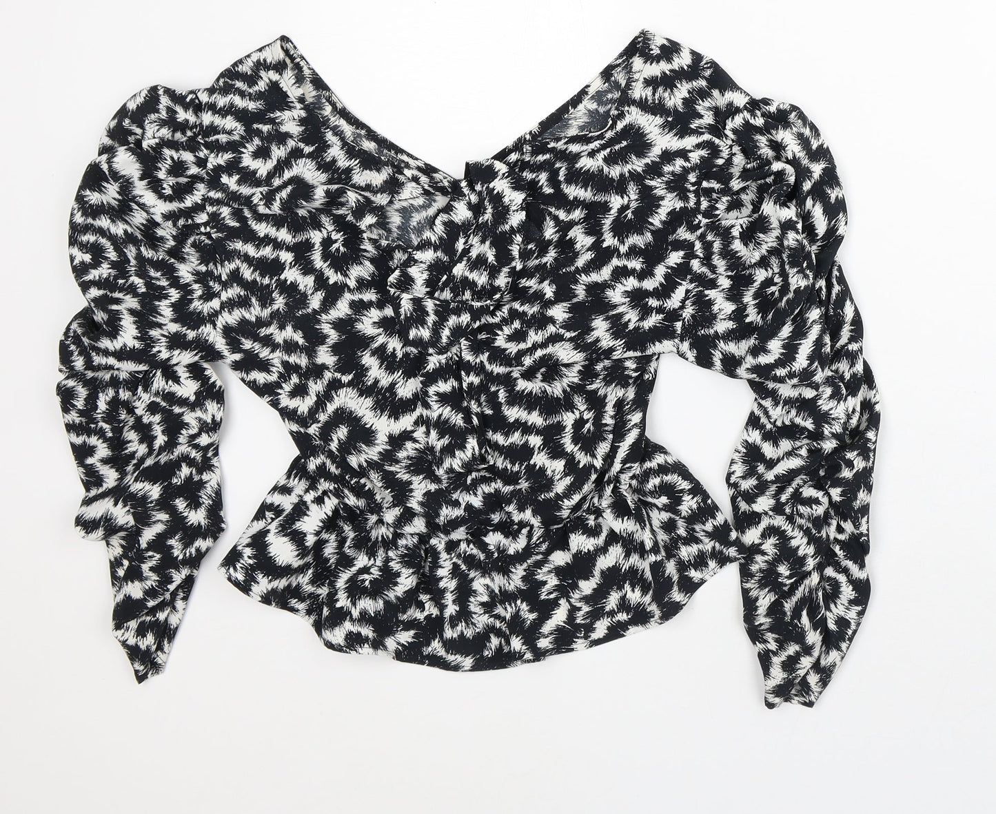 Topshop Womens White Geometric Polyester Basic Blouse Size 8 V-Neck