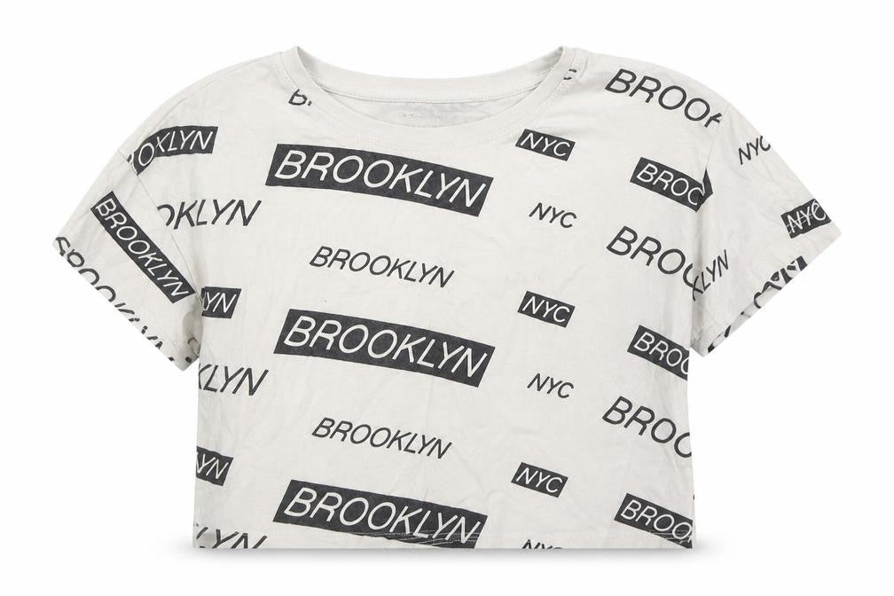 Primark Girls White Geometric 100% Cotton Cropped T-Shirt Size 9-10 Years Round Neck Pullover