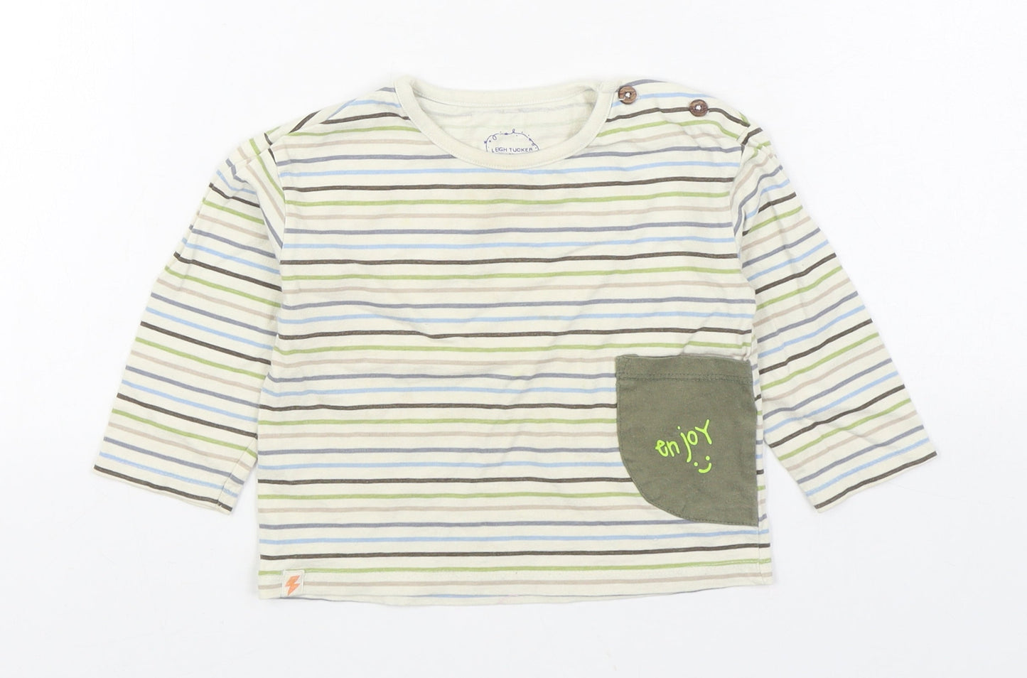 Willow Boys Multicoloured Striped Cotton Basic T-Shirt Size 12-18 Months Round Neck Pullover