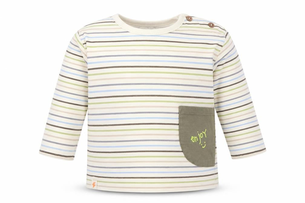 Willow Boys Multicoloured Striped Cotton Basic T-Shirt Size 12-18 Months Round Neck Pullover