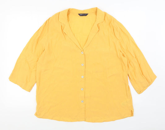 Marks and Spencer Womens Orange Viscose Basic Button-Up Size 16 V-Neck