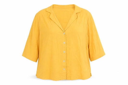 Marks and Spencer Womens Orange Viscose Basic Button-Up Size 16 V-Neck