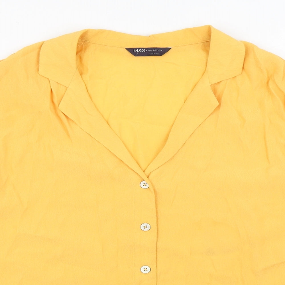 Marks and Spencer Womens Orange Viscose Basic Button-Up Size 16 V-Neck