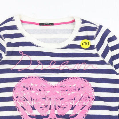 George Womens Blue Striped Cotton Pullover Sweatshirt Size 16 Pullover