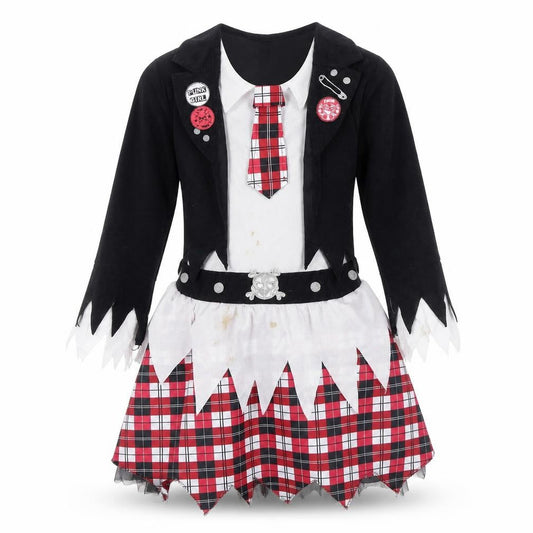 Hallow Scream Girls Black Plaid Polyester Skater Dress Size 10-11 Years Round Neck Hook & Loop - Costume