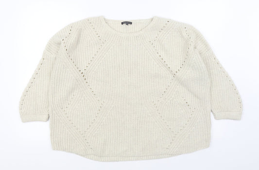 Warehouse Womens Beige Round Neck Acrylic Pullover Jumper Size 12