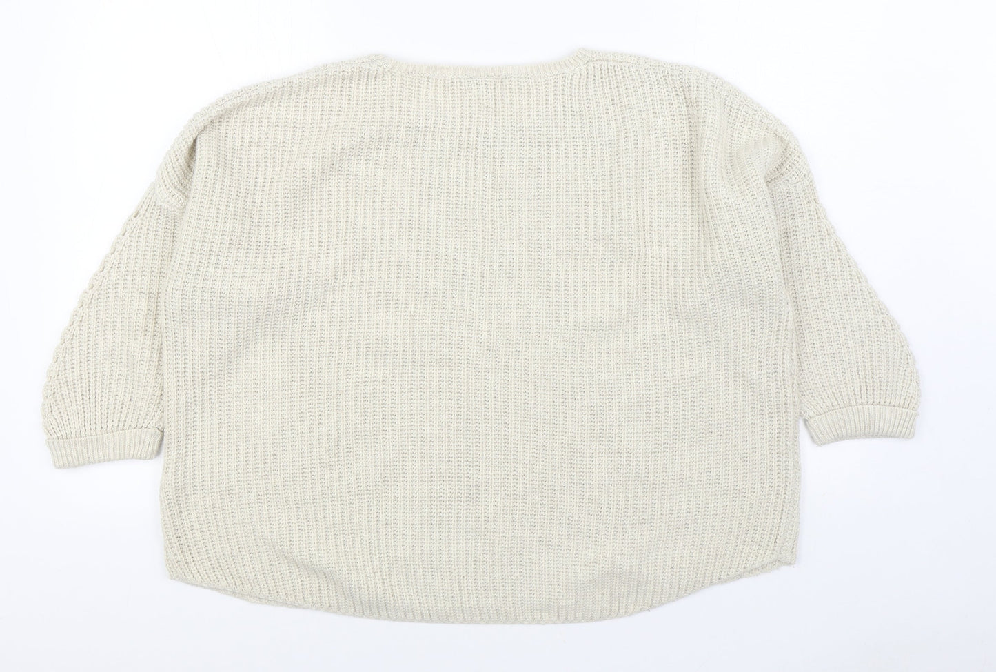 Warehouse Womens Beige Round Neck Acrylic Pullover Jumper Size 12