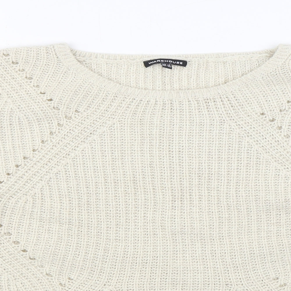 Warehouse Womens Beige Round Neck Acrylic Pullover Jumper Size 12