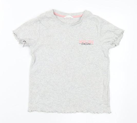Marks and Spencer Girls Grey Cotton Basic T-Shirt Size 7-8 Years Round Neck - Malibu