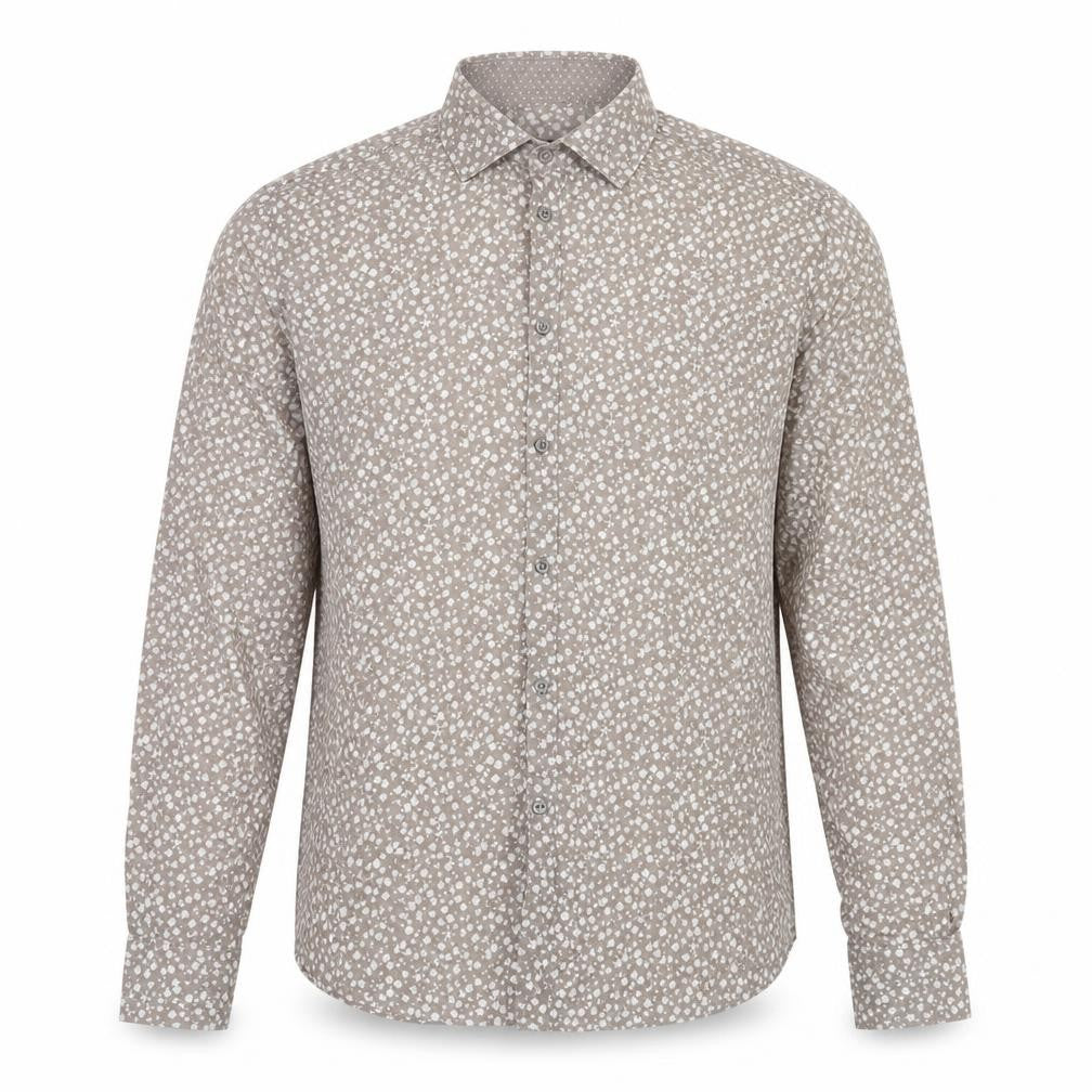 Devreo Mens Grey Floral Cotton Button-Up Size L Collared Button