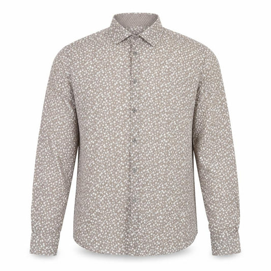 Devreo Mens Grey Floral Cotton Button-Up Size L Collared Button