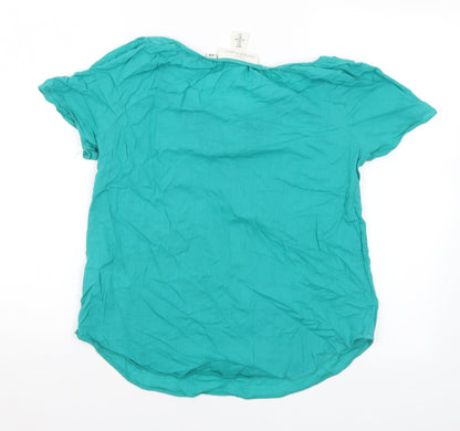 H&M Womens Green Geometric Cotton Basic Blouse Size 6 Round Neck