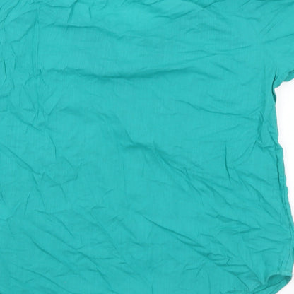 H&M Womens Green Geometric Cotton Basic Blouse Size 6 Round Neck
