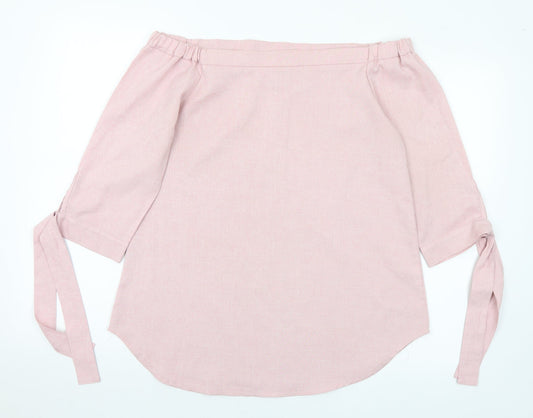 Lola May Womens Pink Polyester Basic Blouse Size 10 Off the Shoulder