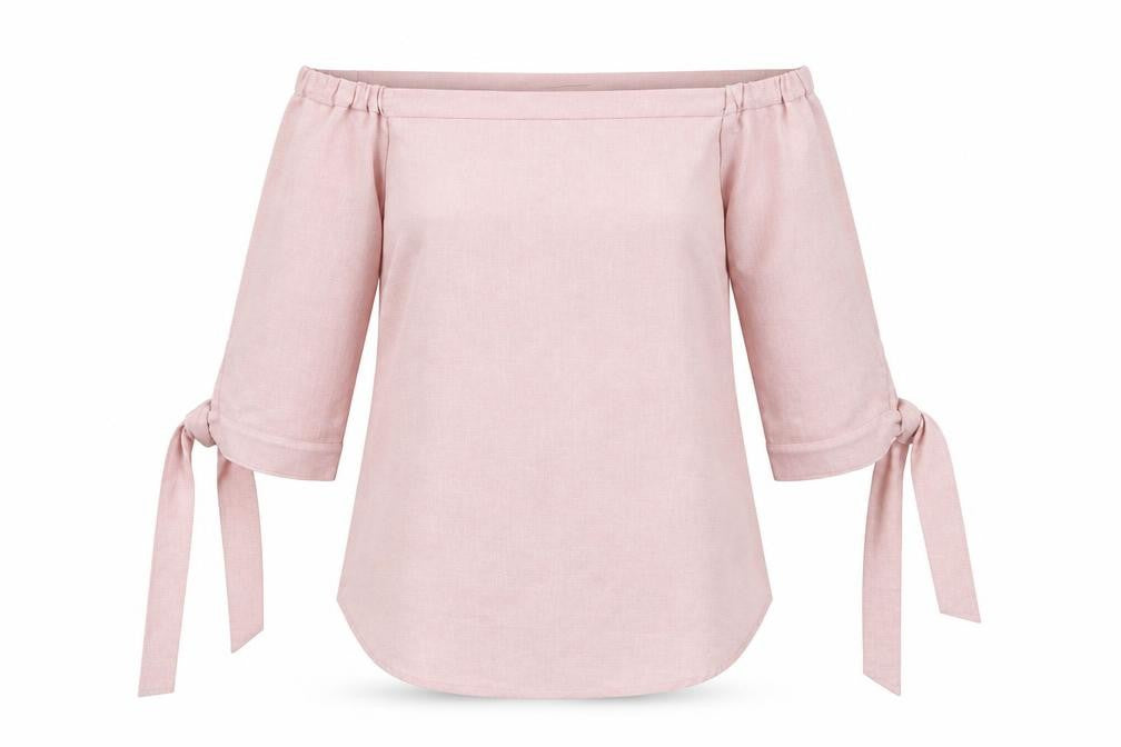 Lola May Womens Pink Polyester Basic Blouse Size 10 Off the Shoulder