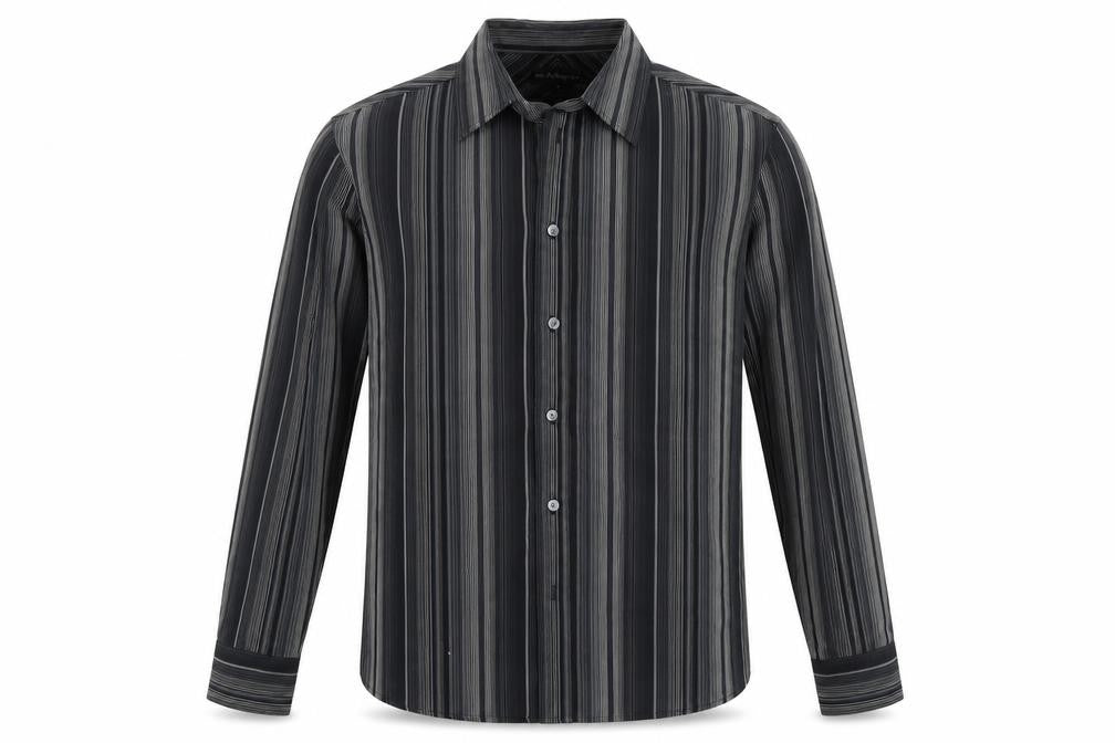 Marks & Spencer Mens Black Striped Cotton Button-Up Size M Collared Button