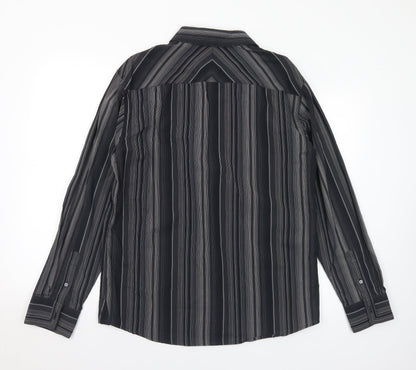 Marks & Spencer Mens Black Striped Cotton Button-Up Size M Collared Button