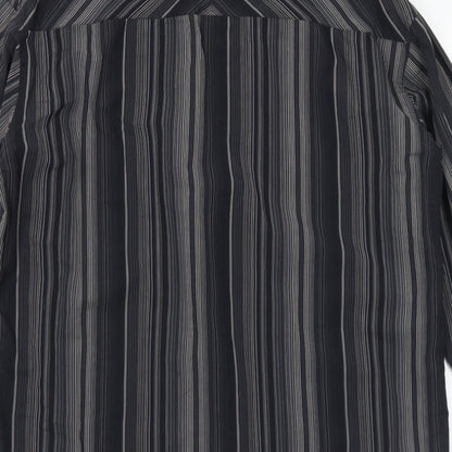 Marks & Spencer Mens Black Striped Cotton Button-Up Size M Collared Button