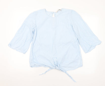 Part Two Womens Blue Striped Cotton Basic Blouse Size M Round Neck