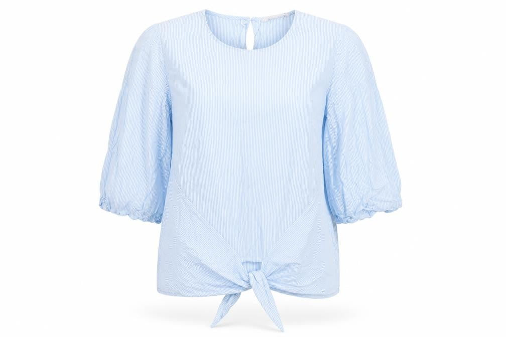 Part Two Womens Blue Striped Cotton Basic Blouse Size M Round Neck