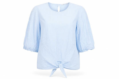Part Two Womens Blue Striped Cotton Basic Blouse Size M Round Neck