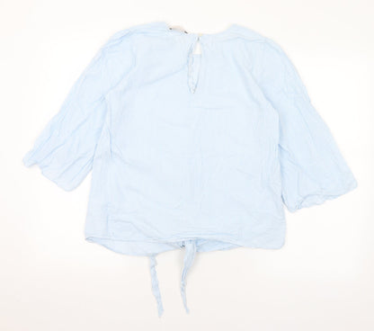 Part Two Womens Blue Striped Cotton Basic Blouse Size M Round Neck