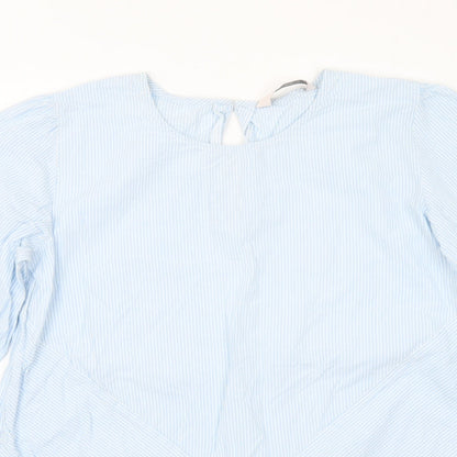 Part Two Womens Blue Striped Cotton Basic Blouse Size M Round Neck
