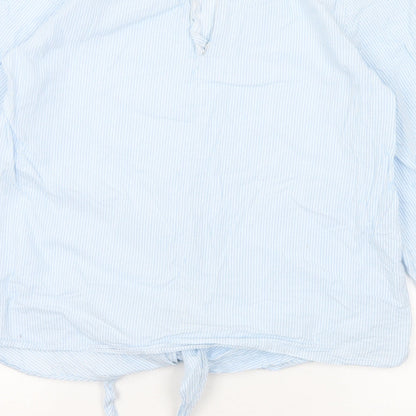 Part Two Womens Blue Striped Cotton Basic Blouse Size M Round Neck