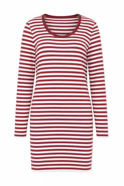 Boohoo Womens Red Striped Viscose Bodycon Size 8 Crew Neck Pullover