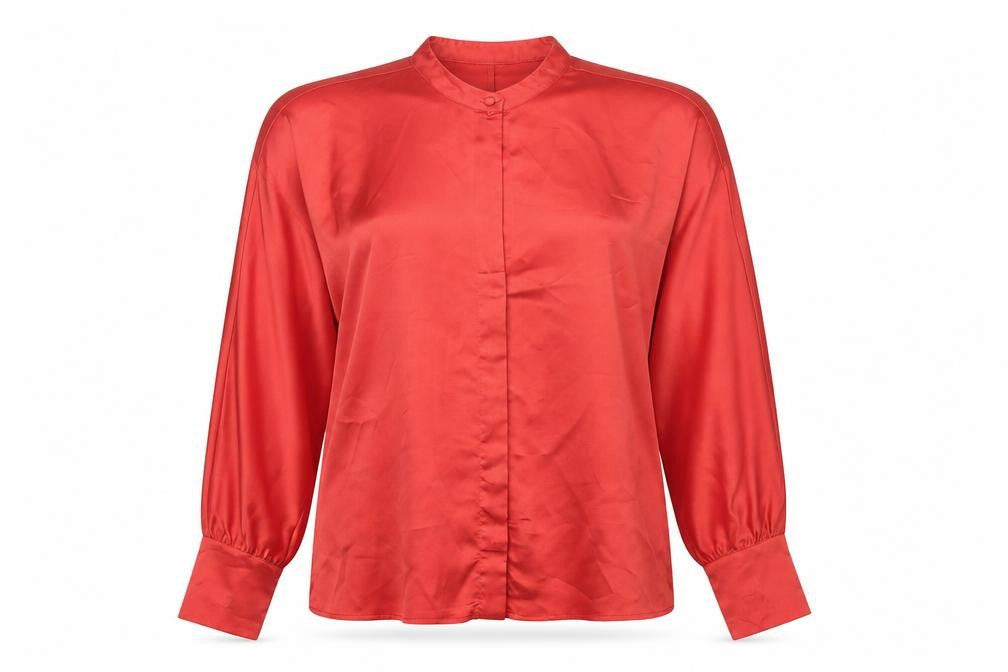 Mango Womens Red Polyester Basic Blouse Size L Crew Neck
