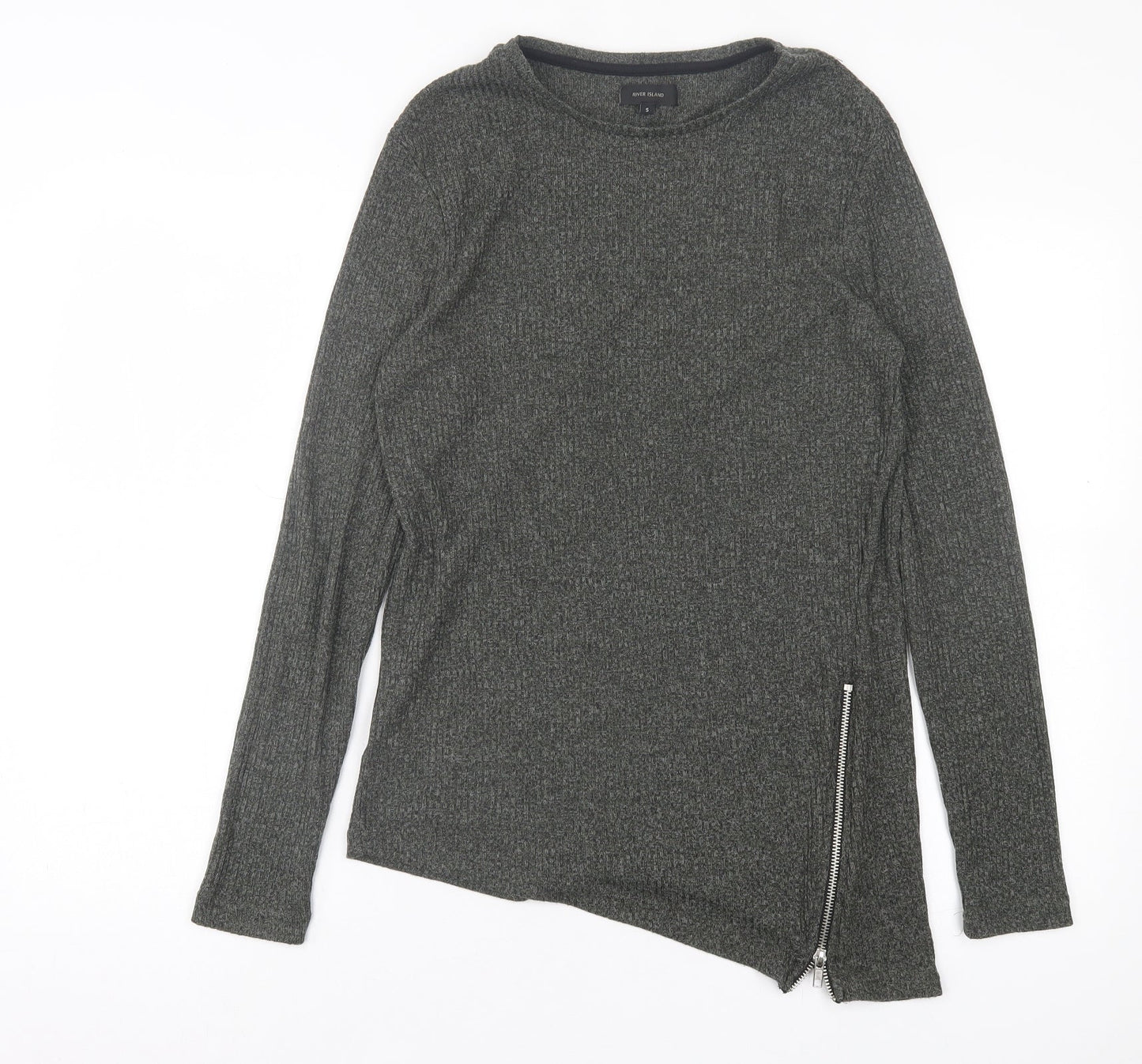 River Island Womens Green Polyester Basic T-Shirt Size S Crew Neck