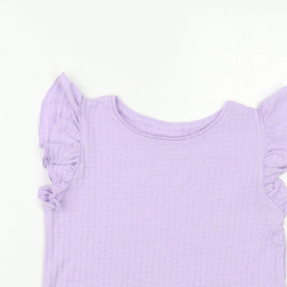 Dunnes Womens Purple Polyester Basic T-Shirt Size S Crew Neck