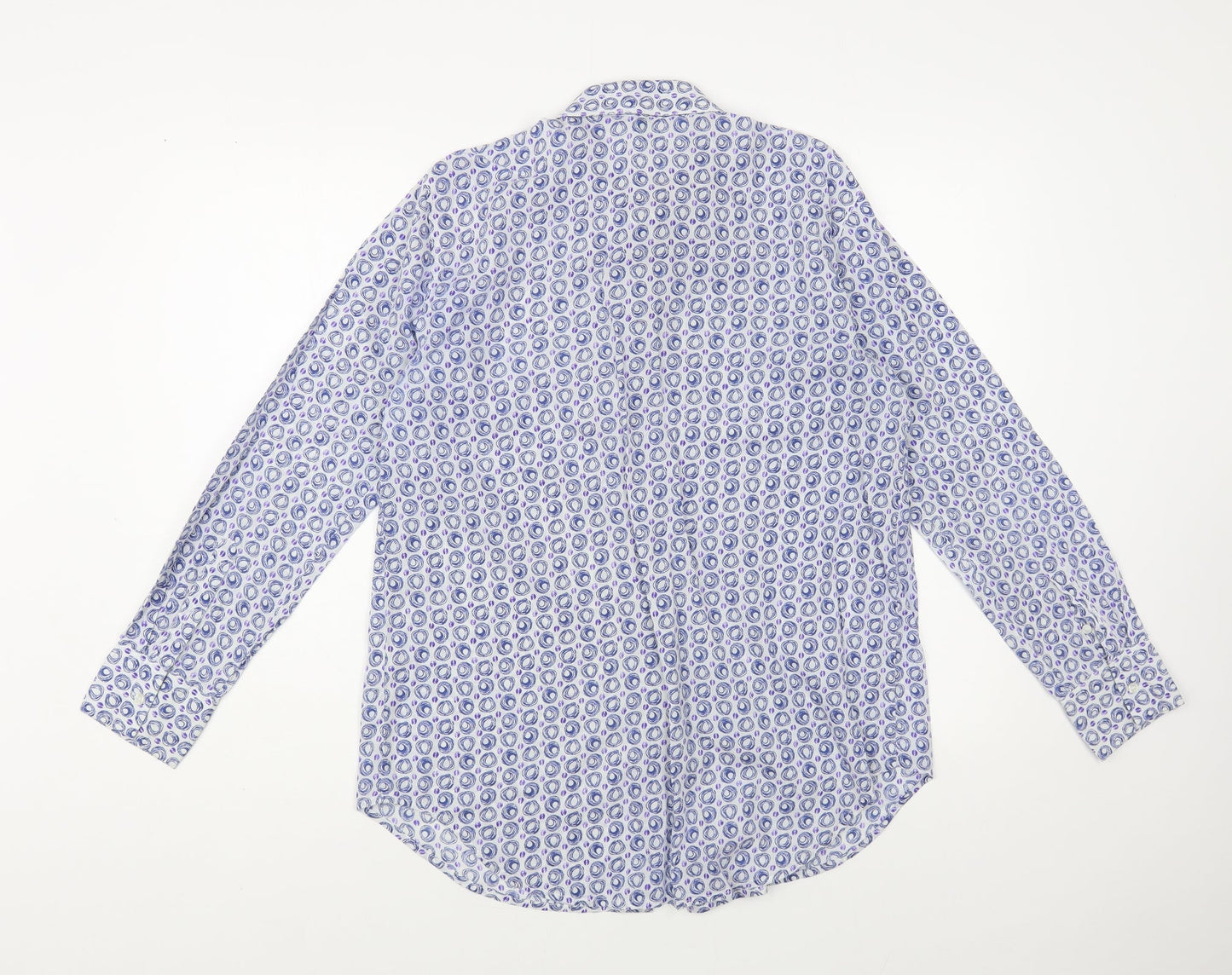 United Colors of Benetton Womens Blue Geometric Cotton Basic Button-Up Size M Collared