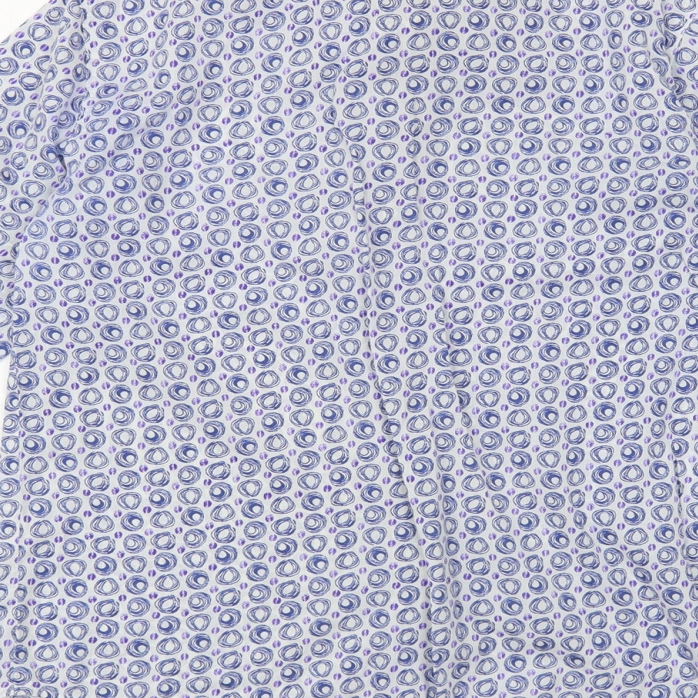 United Colors of Benetton Womens Blue Geometric Cotton Basic Button-Up Size M Collared