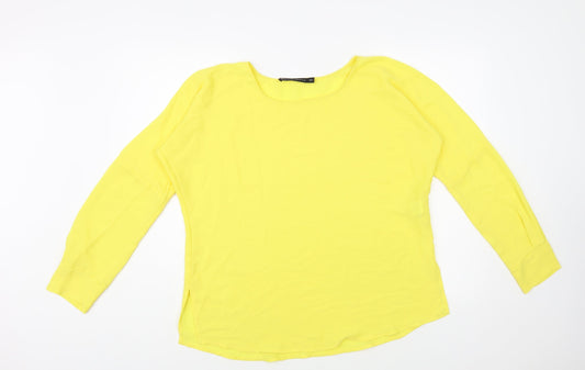 Zara Womens Yellow Polyester Basic Blouse Size XS Round Neck