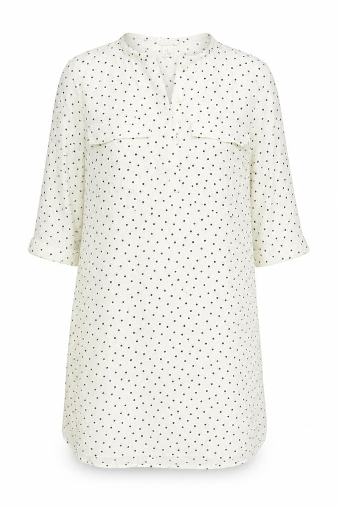 H&M Womens Ivory Polka Dot Viscose Shift Size 8 Round Neck Button