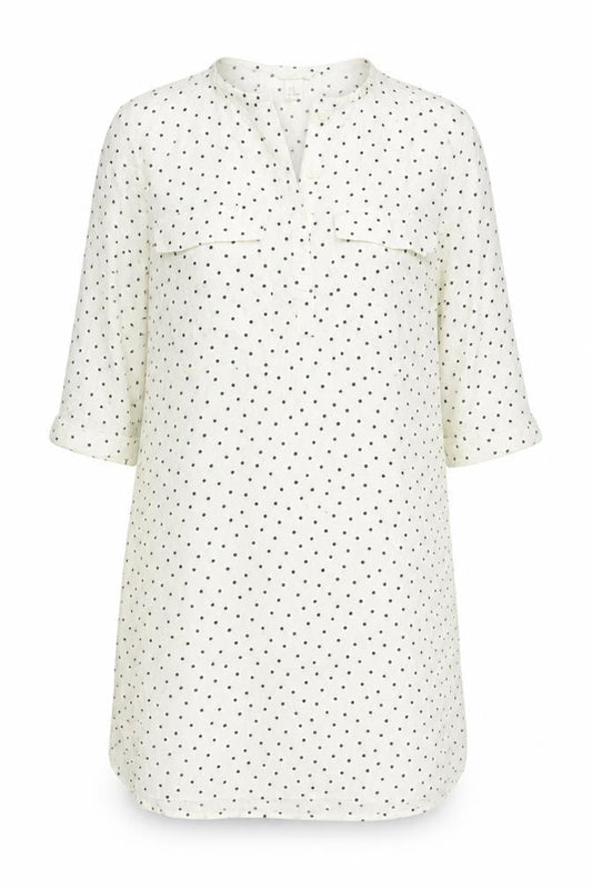 H&M Womens Ivory Polka Dot Viscose Shift Size 8 Round Neck Button