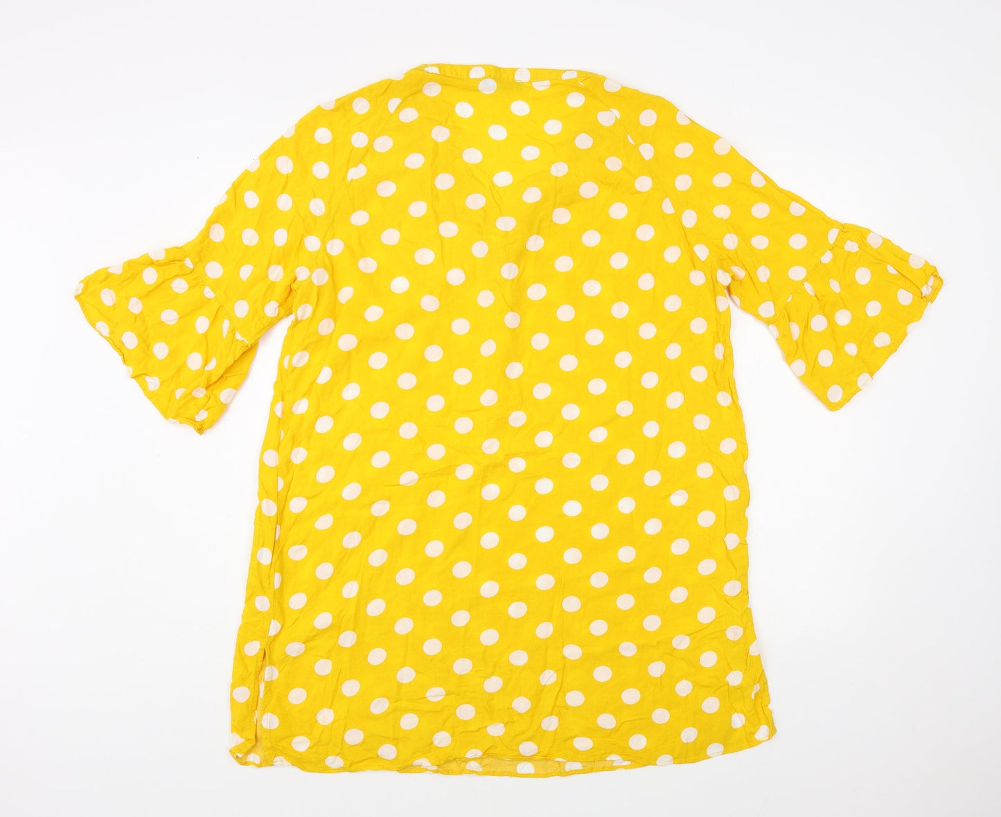 TEX Womens Yellow Polka Dot Viscose Tunic Blouse Size M V-Neck