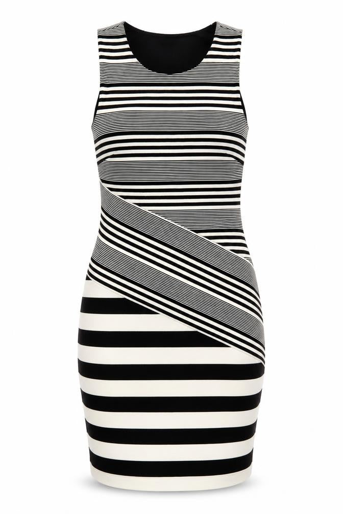 Felicity & Coco Womens Black Striped Polyester Bodycon Size XS Scoop Neck Pullover