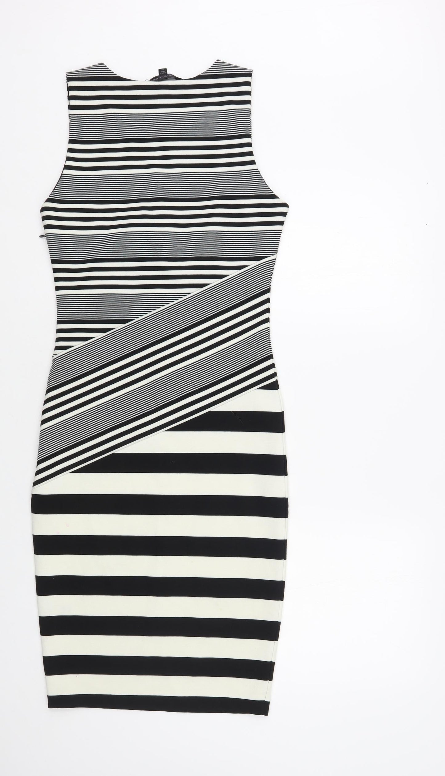 Felicity & Coco Womens Black Striped Polyester Bodycon Size XS Scoop Neck Pullover