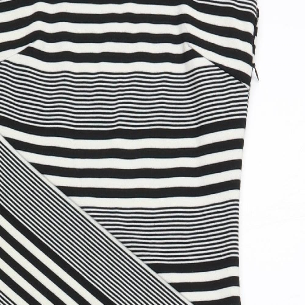 Felicity & Coco Womens Black Striped Polyester Bodycon Size XS Scoop Neck Pullover
