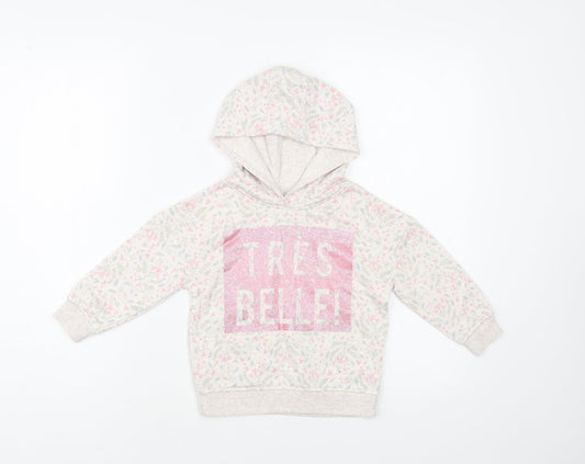 Primark Girls Grey Floral Cotton Pullover Hoodie Size 2-3 Years Pullover - Tres Belle