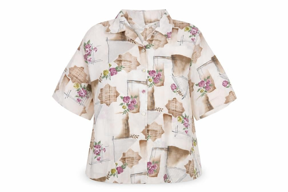 Living Womens Beige Geometric Polyester Basic Blouse Size 18 Collared